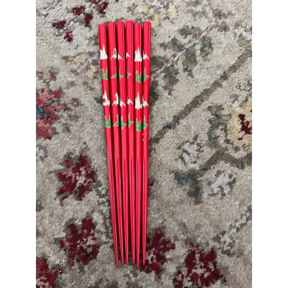 Vintage Red Japanese Wooden Chopsticks Pack Of 3 sets